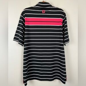 Foot Joy FJ Black White Pink Stripped Golf Polo Shirt Size L